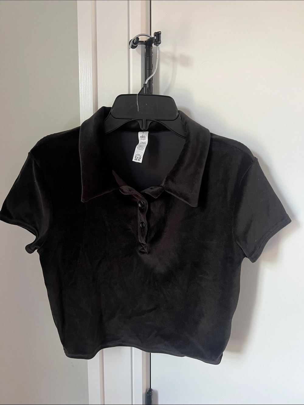 ALO Yoga Black Short-Sleeve Polo Crop Top